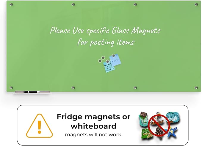 Glass Dry Erase Board for Wall - Magnetic Glass Board with Green Surface - Frameless 48"x96" with Magnets, Markers, Eraser, Marker Tray by Fab Glass and Mirror