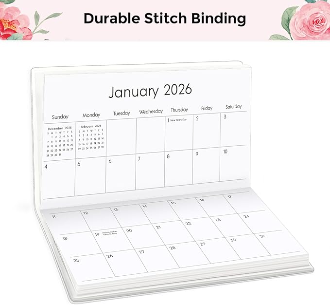 Pocket Calendar 2026-2027 for Purse, 2026-2027 Pocket Planner 24 Months with Soft Waterproof Cover and Premium Paper, 6.5" x 3.5", Floral