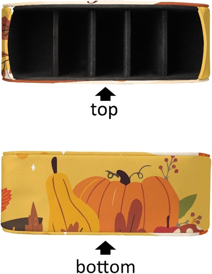 FUSURIRE Remote Control Holder Thanksgiving Turkey PU Leather Organizer Box with 5 Compartments for Home Office Supplies, Remote Caddy Desktop Storage for Controllers, Media Player, Makeup Brush, Pen