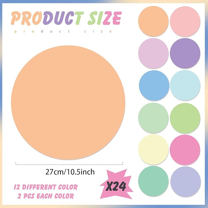 Lincia 24 Pack Erase Dots Circles Colorful 10.5 Inch Removable Vinyl Spot Dry Erase Desktop Writing Spots Set for Classroom Desk Wall Table Teacher Students School Home Desk Wall(Macaron)