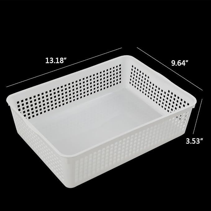 Teyyvn Rectangular Plastic A4 Paper Storage Baskets Trays, Set of 6 Letter Size Plastic Baskets