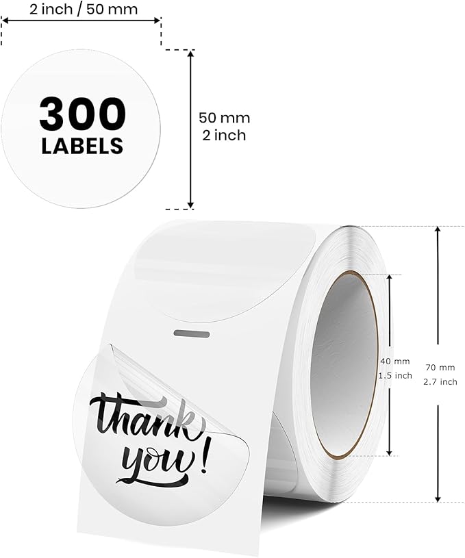 Transparent Thermal Labels Round 2 Inch Self Adhesive Circle Clear Printer Stickers Vinyl Waterproof Roll Decals Name Tag for Address Design DIY Logo Business 300 PCS
