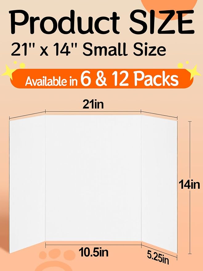 Cosweet 12 Pack Small Trifold Poster Board 21" x 14" - Premium Quality Thick White Presentation Boards for Science Fair School Project, Display Board for Classroom Business Supplies