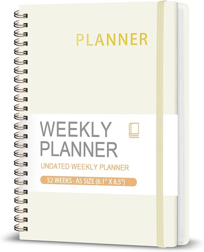 Undated Weekly Planner, Weekly To Do List Notebook with Goal, Organizer & Habit Tracker, A5 Daily Planner with Spiral Binding, Ideal for Office School Suppies