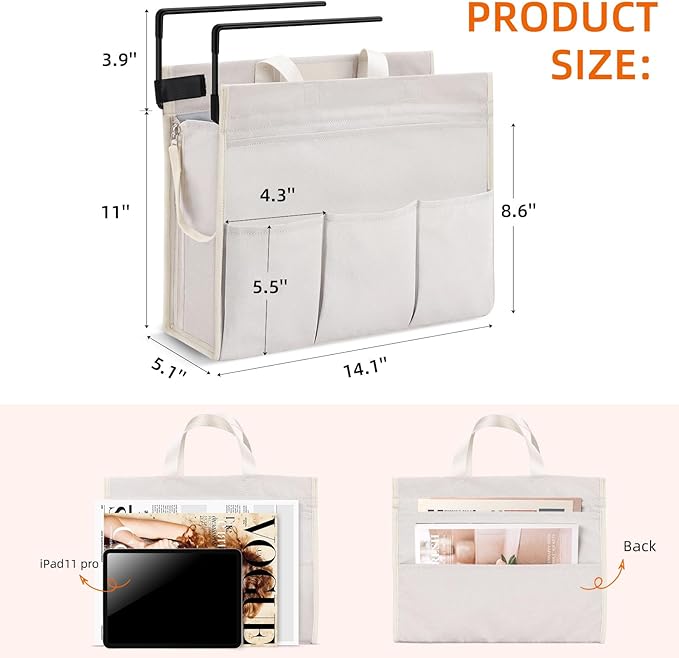 MASTLU Under Desk Hanging Storage Bag, Desk Organizer Storage, Office Side Storage Bag, Compatible with A4 Files, Detachable Handle Design, No Assembly Required, for Office Home School (Beige)