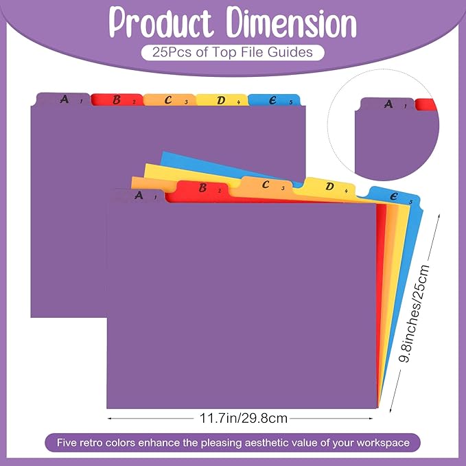 2 Set 50 Pcs Alphabet File Dividers A-z Top Tab Guides Set, Letter Size Filing Organizers 1/5 Cut Alphabetical File Folder Tabs for Home, Office, School(Vivid Colors)