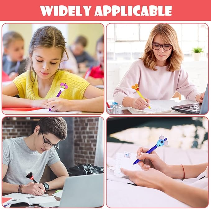 AUAUY 10PCS Cartoon Ballpoint Pens, Cute Mouse Head Character Ears Pens, Retractable Ballpoint Pen, Multi Color Jumbo Autograph Princess Pencil Signature Office Accessories for Teacher Student