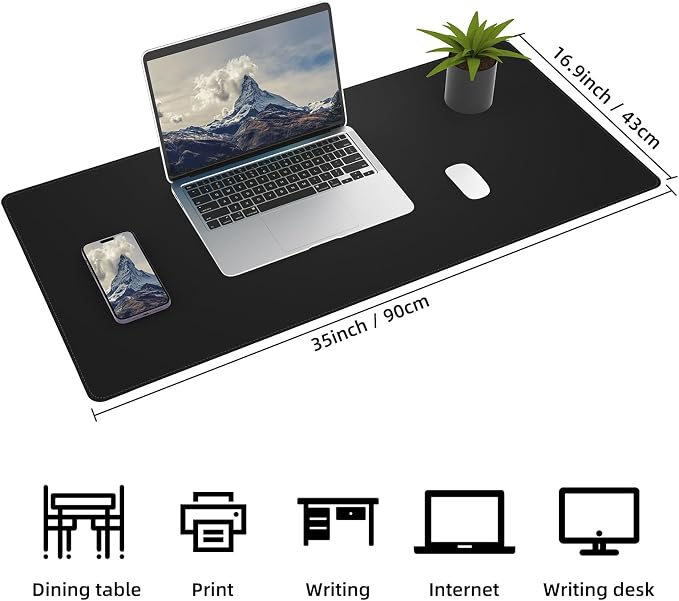 AFIING Desk Mat 35.4" x 17", Cork & PU Leather Desk Pad, Black | Large Mouse Pad, Waterproof Desk Protector, Office Desk Mat & Laptop Blotter
