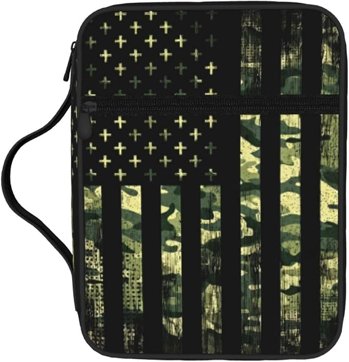 Camo American Flag Religious Christianity Cross Bible Cover Case Carrying Book Protector Case Bible Study Supplies Accessories Holder Case Christian Gift for Women Men