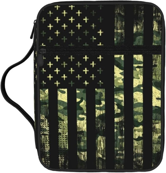 Camo American Flag Religious Christianity Cross Bible Cover Case Carrying Book Protector Case Bible Study Supplies Accessories Holder Case Christian Gift for Women Men