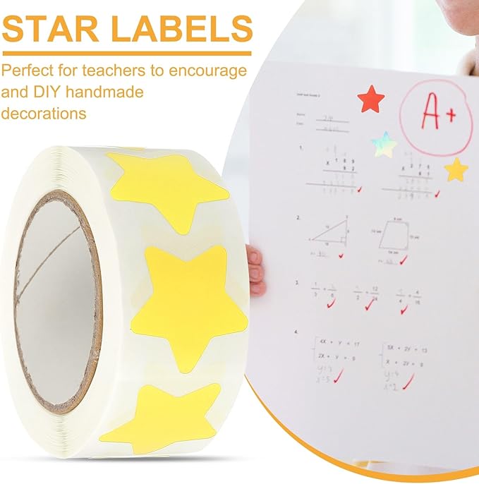PATIKIL Star Stickers Roll 1", 500 Pcs Self-Adhesive Reward Stickers for Classroom Teacher Supplies and DIY Craft, Yellow