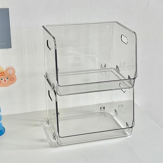 STAHAD 2pcs Portable Stackable Desktop Storage Organizer Boxes Small Size Multi-purpose Household Storage Containers for Makeup, Office Supplies, and Bedroom Use