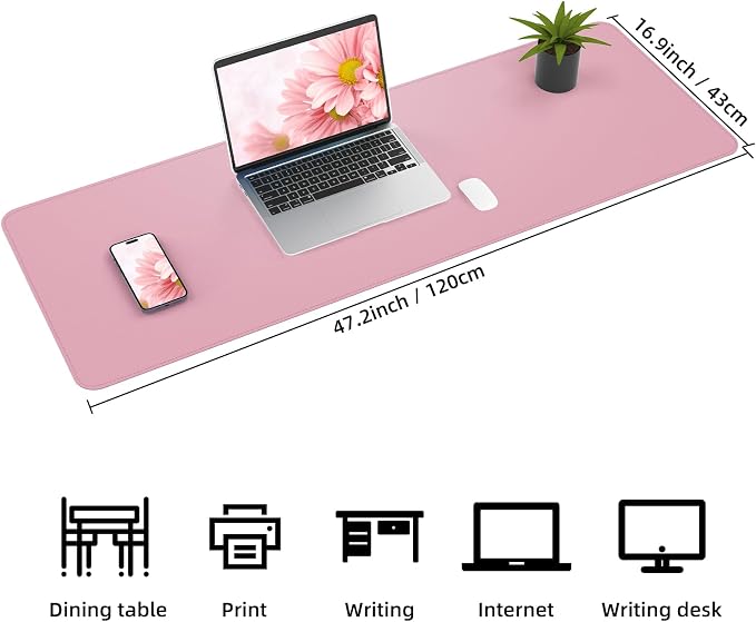 AFIING Leather Desk Pad Protector, Large Desk Mat with Natural Cork & PU Leather, Mouse Pad, Non-Slip, Waterproof Desk Writing Pad for Office and Home, Rose Pink