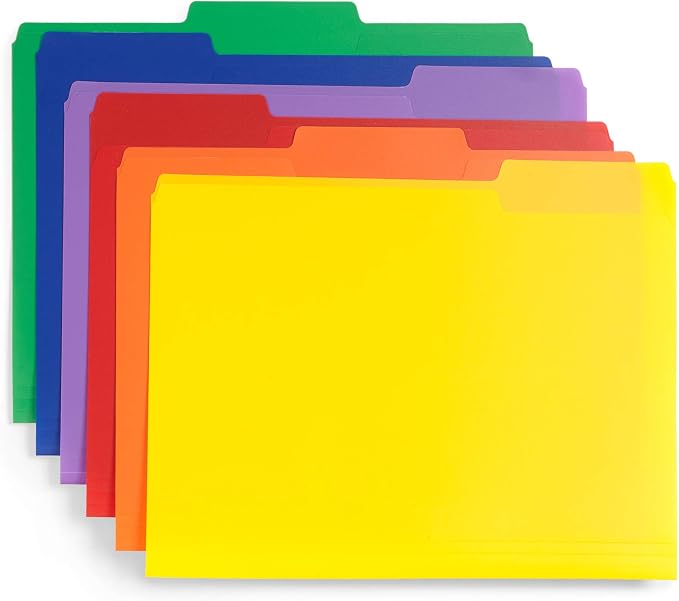 Blue Summit Supplies Plastic File Folders, 1/3 Cut Tab, Heavy Duty Multi Colored Poly Folders, Letter Size, 30 Pack