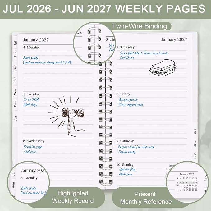 2026-2027 Pocket Planner/Calendar - July 2026 - June 2027, A6 Weekly & Monthly Organizer Notebook & Journal to Track Goals, Easy to Organize Your Daily Life, 3.75" x 6.75", Green