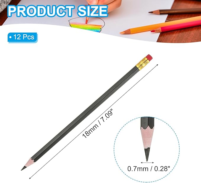 PATIKIL Erasable Colored Pencils, 12 Pcs Oil Color Pencils with Erasers Hexagonal Rod Wooden Colored Pencils for Tests Marking Grading Art Painting, Black