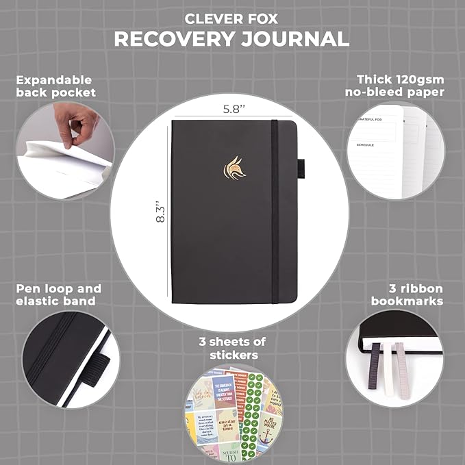 Clever Fox Addiction Recovery Journal – Addiction Treatment Planner & Workbook – Daily Sobriety Journal for Recovery Progress, A5 (Black)