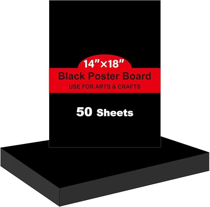 50 Pcs Black Poster Board Paper 14x18, ROOKEA Vision Boards Posterboard Bulk for School Projects Classroom Arts Craft Presentations Drawing Scrapbooking Blank Graphic Display