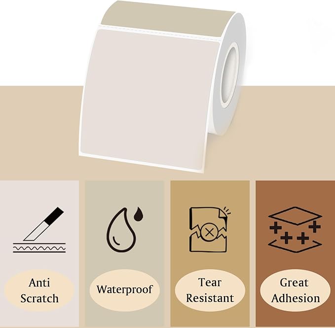 Square Thermal Labels Stickers 3"x3", Self-Adhesive Waterproof Square Direct Thermal Labels Stickers, Perforation Line Design- 300 Sheets/Autumn Colors