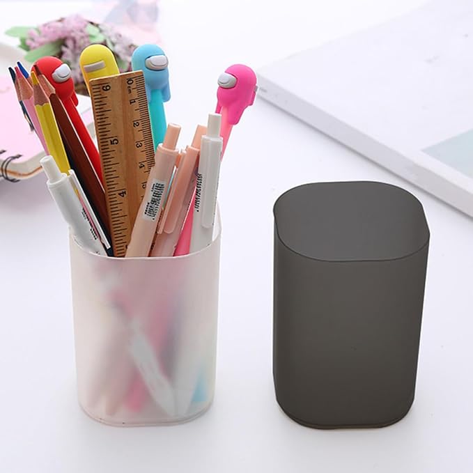 2pcs Frosted Pen Holder and Pencil Organizer Desk Bucket Set, Plastic Cylinder Stationery Container for Office Desktop Storage and Workspace Accessories