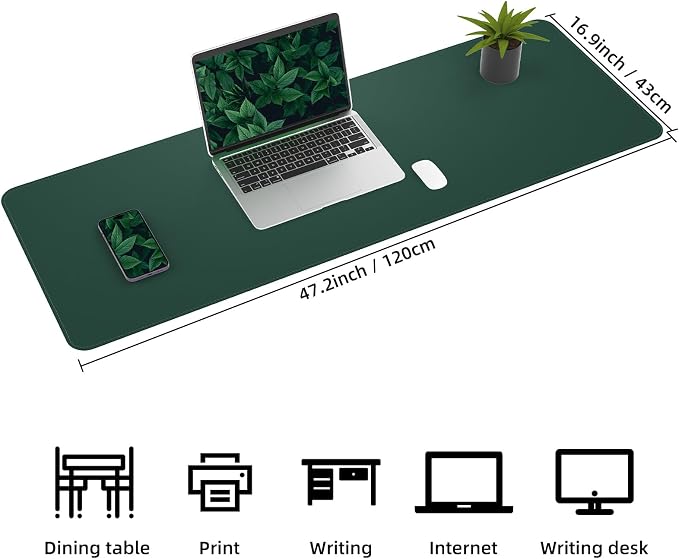 AFIING Leather Desk Pad Protector, Large Desk Mat with Natural Cork & PU Leather, Mouse Pad, Non-Slip, Waterproof Desk Writing Pad for Office and Home (Dark Green)