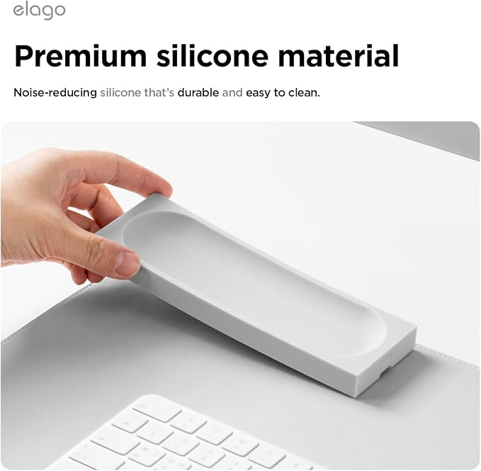 elago Smart Magnetic Desk Mat Pencil Tray – Soft Silicone Organizer for Office Supplies, AirPods, Glasses, Pens – Noise-Free, Non-Slip, Washable, Item for Desk Management [Medium] (Light Grey)