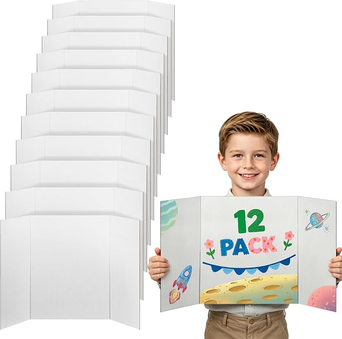 Cosweet 12 Pack Small Trifold Poster Board 21" x 14" - Premium Quality Thick White Presentation Boards for Science Fair School Project, Display Board for Classroom Business Supplies