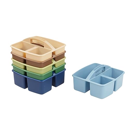 ECR4Kids 3-Compartment Small Plastic Caddy, Multipurpose Organization, Earthtone, 6-Pack