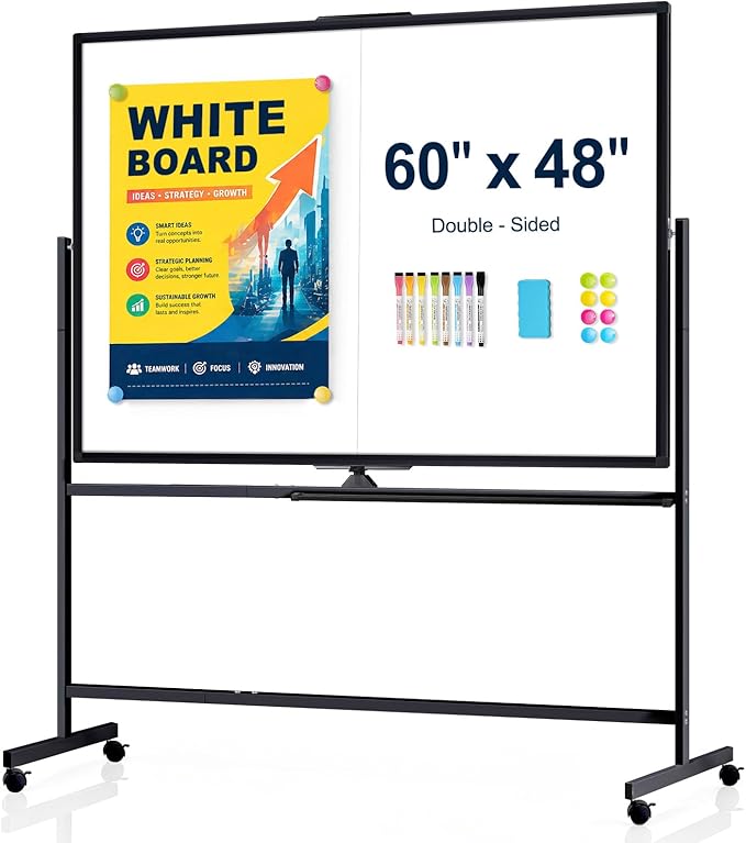 Rolling Dry Erase Board, 60" x 48"Double-Sided Mobile Whiteboard with Stand Large Dry Erase White Board on Wheels for Office, Classroom & Home