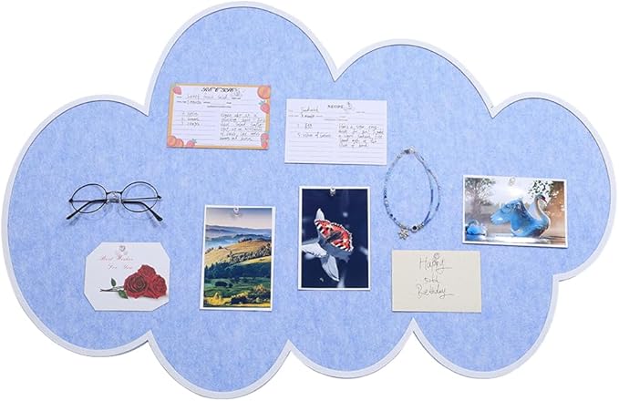1Pcs Cute Bulletin Board for Walls, 35.4x23.6Inch Cloud Felt Pin Boards Self-Adhesive Vision Boards Decorative Pin Board for Wall Office Home Photos Memos Messages(Blue)