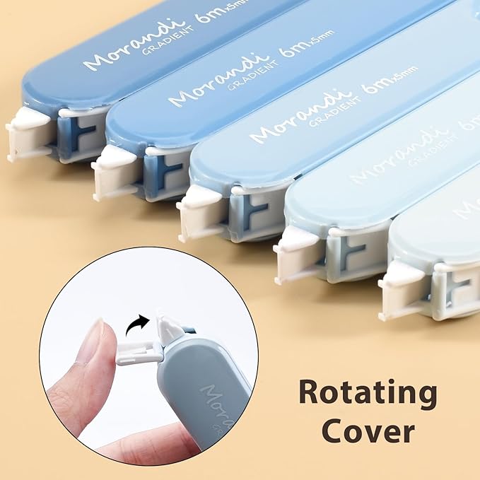5-Piece Correction Tapes, Aesthetic Cute White Pull Out Tape, Quick Dry, Instant Correct, Easy to Use for School Office Supplies (Blue)