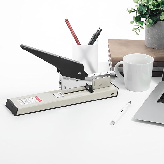 M&G Heavy Duty Stapler with 1000 Staples, 100 Sheet High Capacity, Large Metal Office Stapler for Paper Binding，White