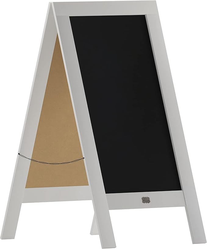 A Frame Chalkboard with Chalk Markers by HBCY Creations: 40x20 Solid Wood A-Frame Sign White Double-Sided Magentic Menu Board, Deluxe Set Includes 8 Chalk Markers, 10 Stencils, 2 Magnets