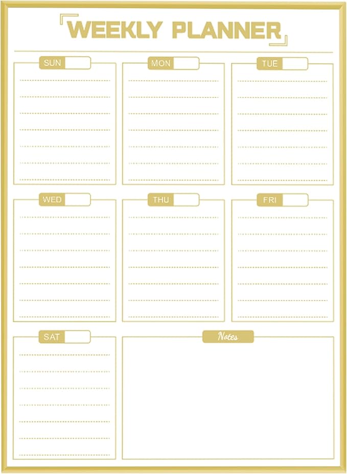 Dry Erase White Board Weekly Calendar Board, Magnetic Whiteboard for Wall,Gold Aluminum Frame Message Board,Vertical, Planner Board for Office, Home, School