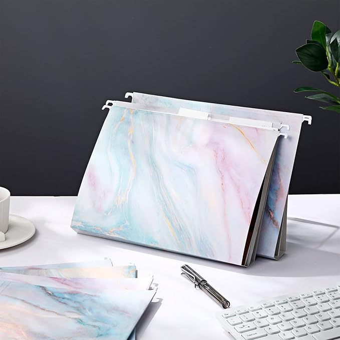 Estune 32 Pcs Marble Decorative Hanging File Folders Letter Size Cabinet File Folders Organizers with 1/5 Cut Adjustable Tabs for Office Desk School Filing Cabinet Home