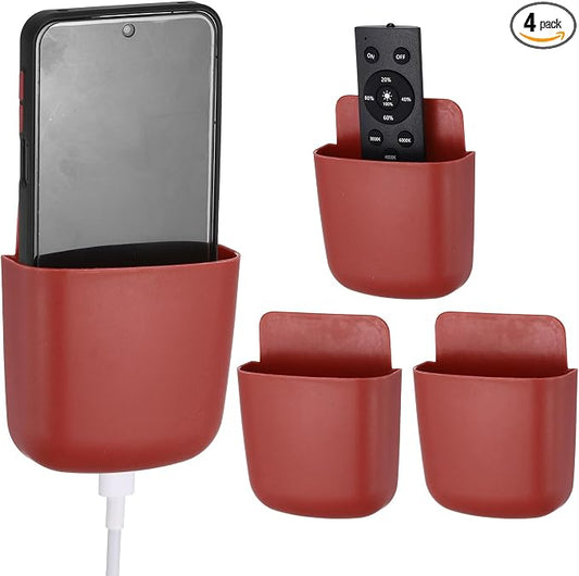 PATIKIL 4Pcs Remote Control Holder Wall Mount, Self-Adhesive TV Air Conditioner Control Holder Phone Charging Organizer for Home Office Bedroom Supply Pen Organizer, Wine Red