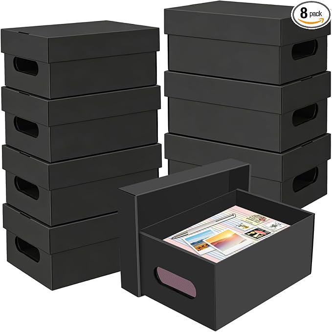 8 Pack A5 Paper Storage Box for 5.5" x 8.5" Half-Letter, 9“ x 6.5“ x 4" Cardboard Photo Organizer with Lid, Index Card Box, Crafts/Arts Storage Containers for Notes, Legal Pads, School/ Art Supplies