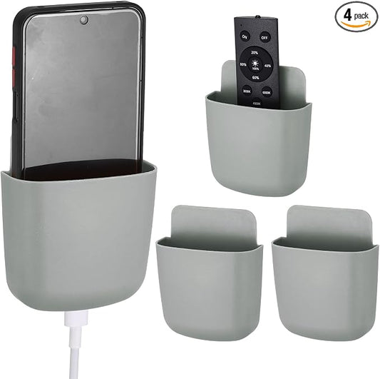 PATIKIL 4Pcs Remote Control Holder Wall Mount, Self-Adhesive TV Air Conditioner Control Holder Phone Charging Organizer for Home Office Bedroom Supply Pen Organizer, Gray