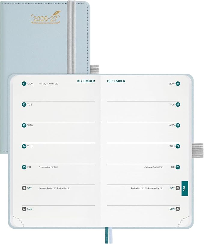 BEZEND 2026-2027 Pocket Planner, 18 Month Weekly & Monthly (3.5"x 6") 2-Column Dual Schedule Academic Agenda (Jul 26-Dec 27) for Students, Work, Home or 2 Person, PU Leather Hardcover - Dutch Blue