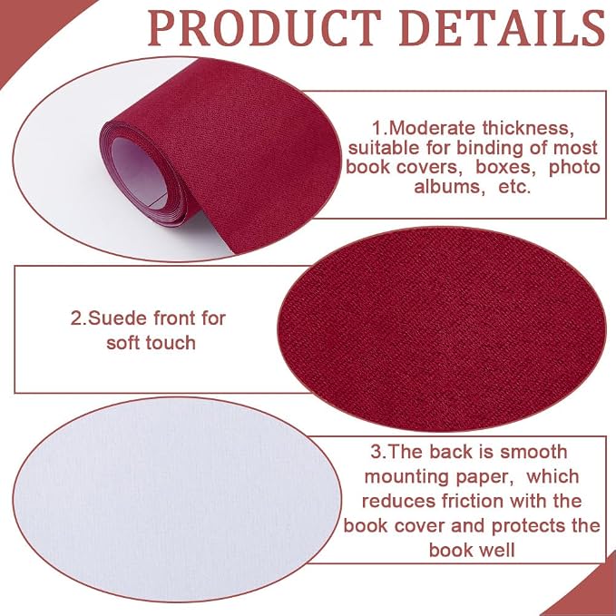 CRASPIRE 51 x 11.8inch Linen Book Cloth for Book Binding Fabric Surface Paper Backed Bookcover Books Album Scrapbooking Archival DIY Covering Protector Bookcloth Bookbinding Supplies Dark Red