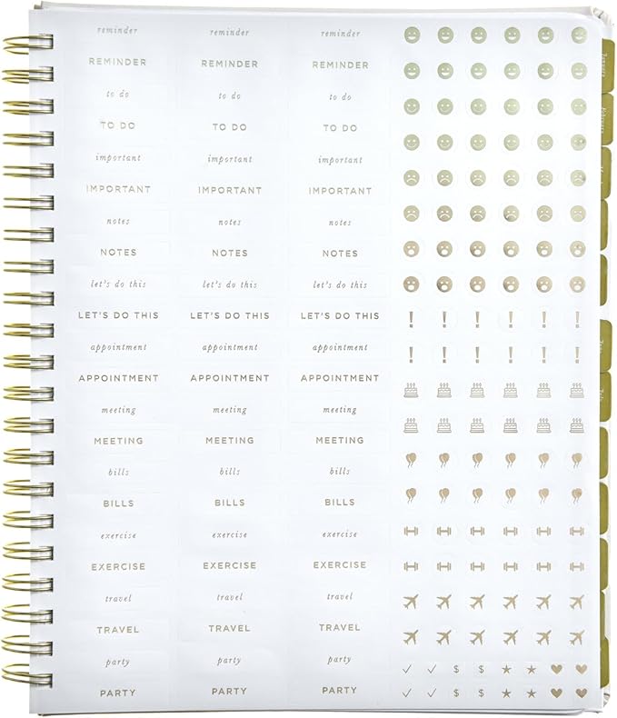 russell+hazel 2026 Weekly Planner, Black Vegan Leather Cover with Gold Foil Details,190 Foil Stickers, Double Sided Pocket, 9.125” x 11.25”, 1-Count (105849)
