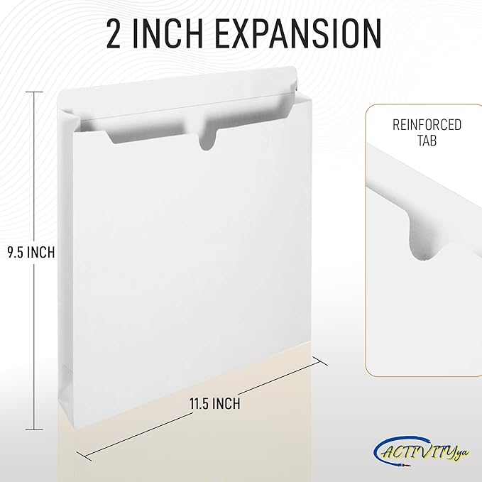 White File Jackets, 2 Inch Expansion, Letter Size, Reinforced Straight-Cut Tab, 6 Pack
