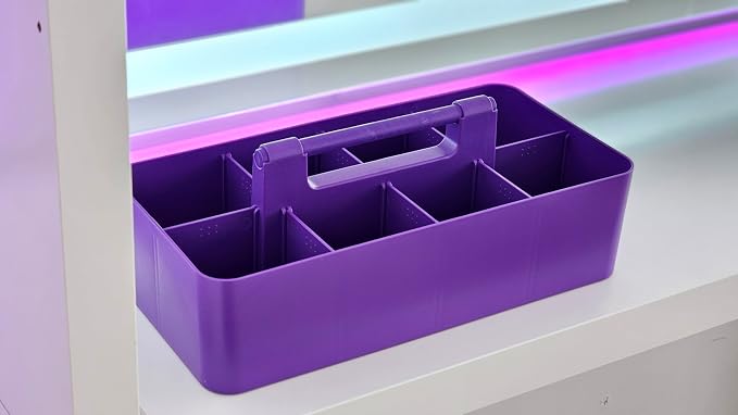 Portable Caddy Organizer -2 Stackable Plastic Caddy with Handle | Desk, Makeup, Dorm Caddy, Classroom Art Organizers (Made In Usa) (Indie Pink/Royal Purple)
