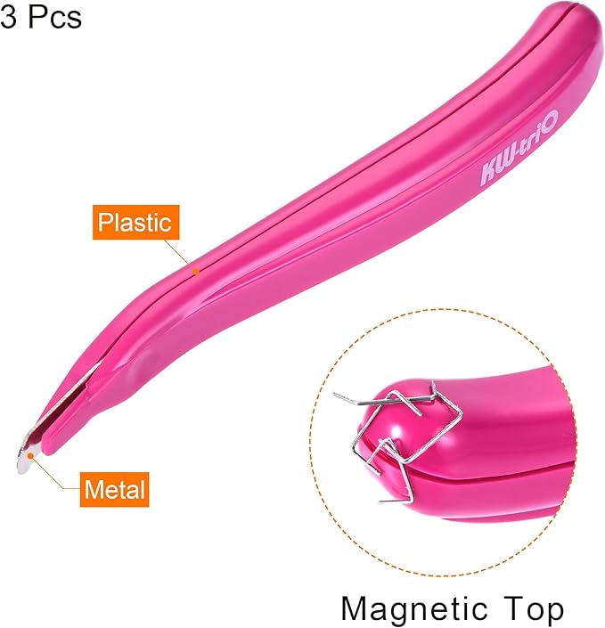 MECCANIXITY Staple Remover Tools, Magnetic Staplers Puller for Office Home Desktop Accessory, Rose Red Pack of 3