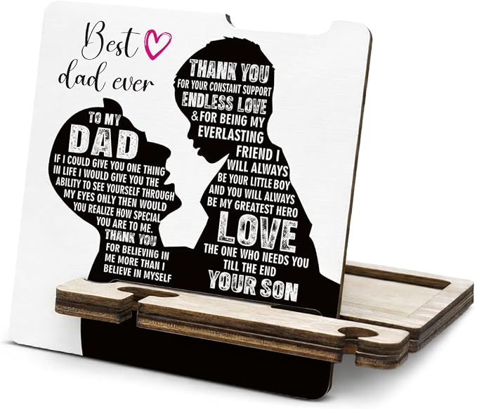 Father's Day Appreciation Gift for Dad - Multi-functional Desk Organizer - Motivational wooden Best Dad Sign for Office Desk Shelf Decor
