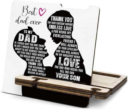 Father's Day Appreciation Gift for Dad - Multi-functional Desk Organizer - Motivational wooden Best Dad Sign for Office Desk Shelf Decor