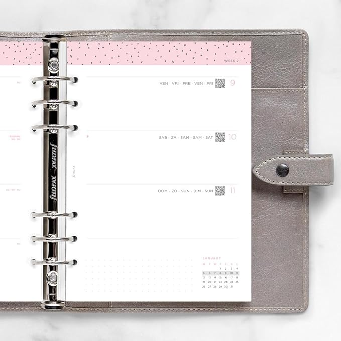 Filofax Calendar Diary Refill, A5 Size, Week-to-View, Confetti Minimal Diary Pack, Multilingual: Five Languages, 2026 (C68591-26)