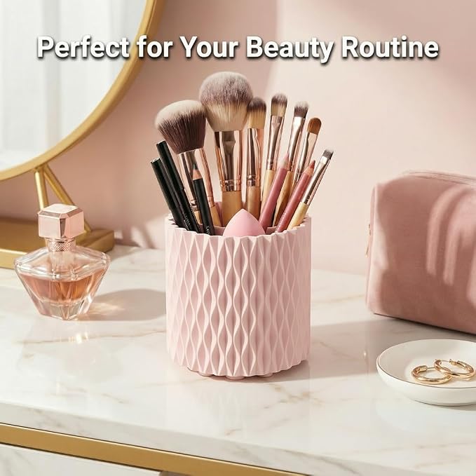 Pink Pen Holder for Desk, 360° Rotating Pencil Holder with 5 Slots - Spinning Desk Organizer & Pencil Cup for Art Supply, Office Pen Organizer for Home, School, Desk Accessories