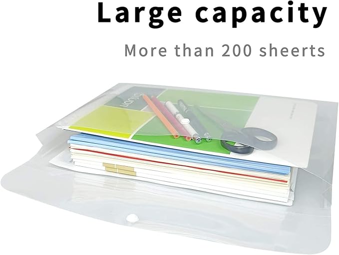 Plastic Legal Size Envelopes with Snap Closure,Clear Poly Envelopes, Expandable Organizer White