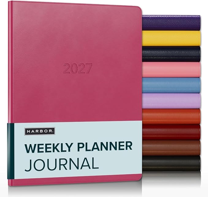 Harbor Weekly Journal Notebook Planner 2027 - Lined, Durable Faux Leather, Softcover, 176 Quality Pages - For Men and Women, For Writing, Work & Travel - Cambridge Orchid Flower - 9"x7"